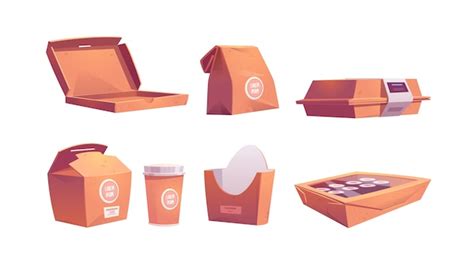 Free Vector Food Boxes Carton Bags And Cup Disposable Takeaway