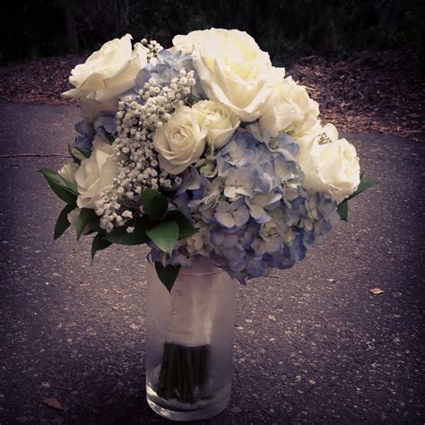 Crmla Blue Hydrangea White Rose Bouquet