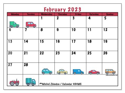 February 2023 Printable Calendar “484ms” Michel Zbinden Uk