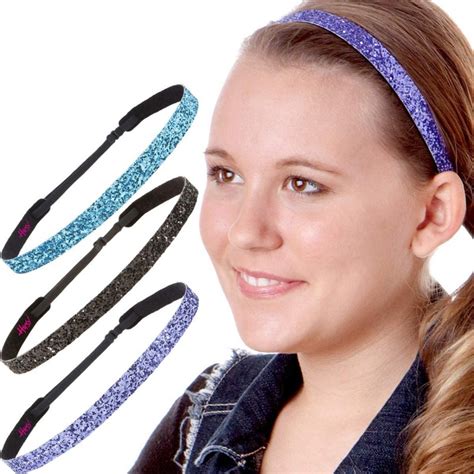 Girls Adjustable Non Slip Skinny Bling Glitter Headband Multi Pack