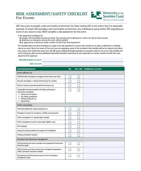 Free Sample Risk Assessment Checklist Templates In Google Docs Word Pages Pdf In