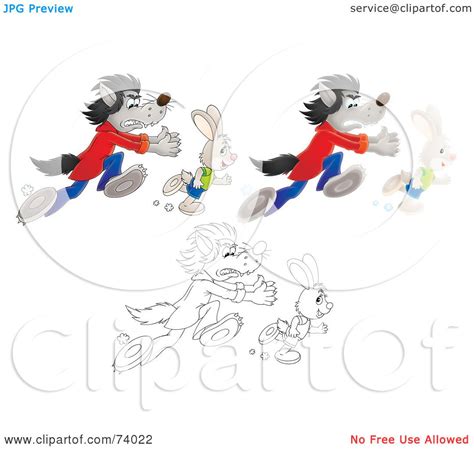 Royalty Free Rf Clipart Illustration Of A Digital Collage Of A Wolf Chasing A Hare Cartoon