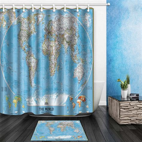 Fabric World Map Shower Curtain Map