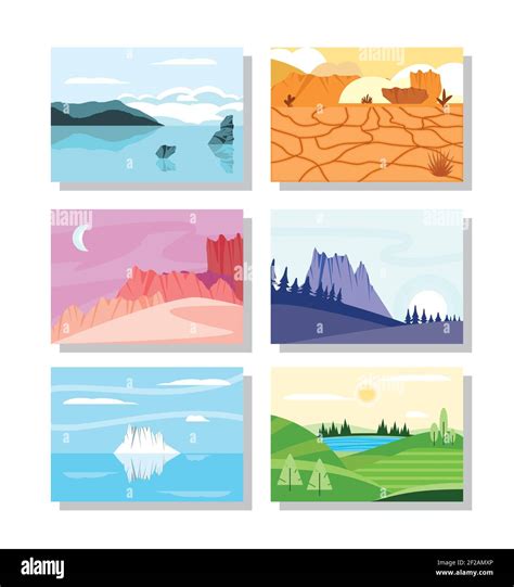 Landscapes Nature Scene Vector Set Stock Vector Image And Art Alamy