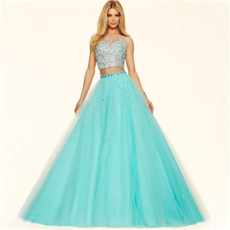Sexy Two Piece Prom Dresses Long 2016 New With Crystals Beaded Open