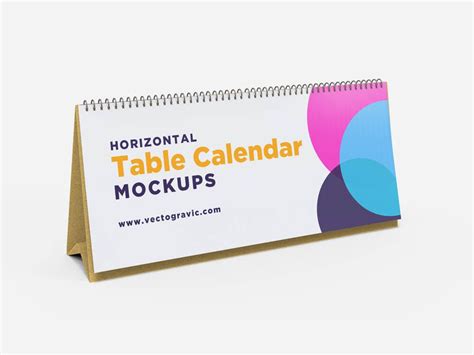 No se enviará ningún bien físico. Horizontal Table Calendar Mockups on