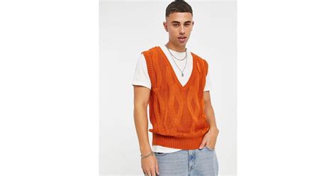 Another Influence Cable Knit Sweater Vest In Orange For Men Lyst UK