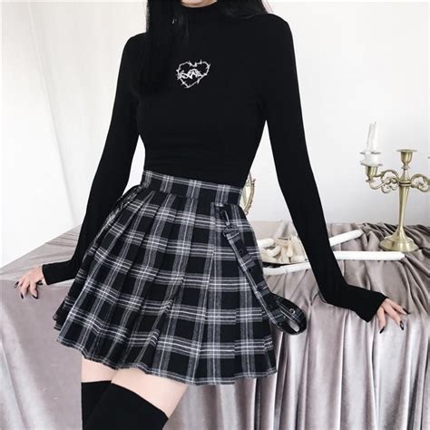 Gothic Grunge Black Gray Plaid Pleated Skirt In 2020 Edgy Outfits