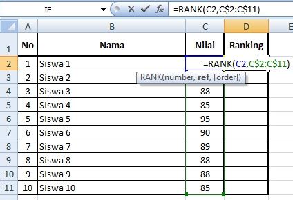 Cara Membuat Ranking Secara Otomatis Fungsi Rank Pada Microsoft Excel