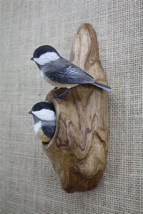 Chickadee Pair Bird Wood Carving Hand Carved Bird Etsy Wood Carving