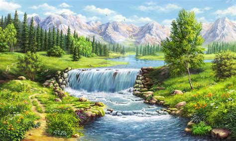 Landscape With Waterfall Landscape Paintings Waterfall Landscape