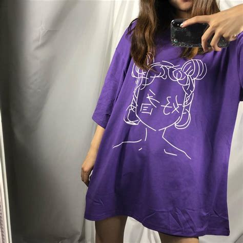 Itgirl Shop Anime Line Drawing Japanese Characters Oversized White T