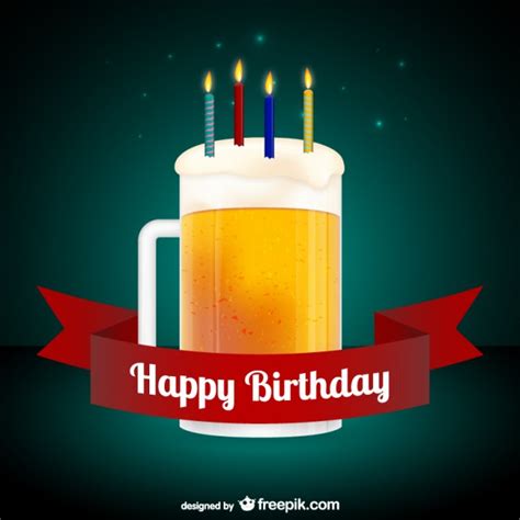 Happy Birthday Card With Beer Free Vector