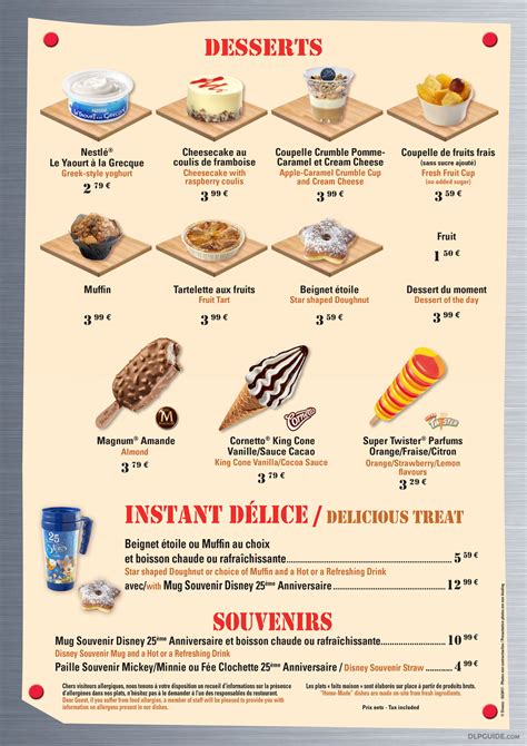 Disney Blockbuster Café Menu — Dlp Guide • Disneyland Paris Restaurants