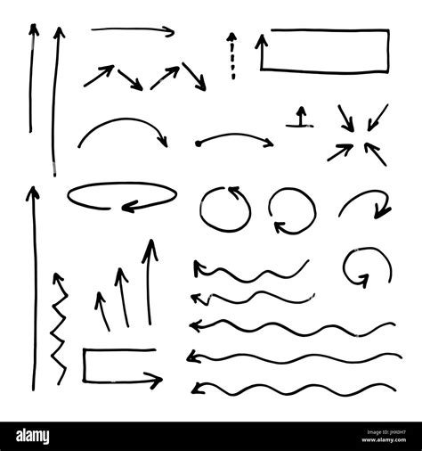 Isolated Vector Hand Drawn Arrows Set On A White Background Straight
