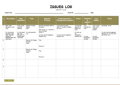 Issue Log Template For Ms Word Word Document Templates