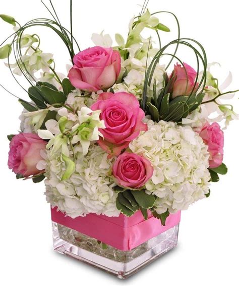 Pretty In Pink Pink Roses White Hydrangeas Bouquet Arrangements