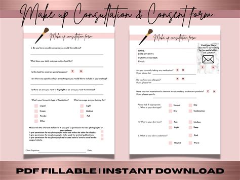 Makeup Consultation Form Photo Release Form Pdf Fillable Form Make