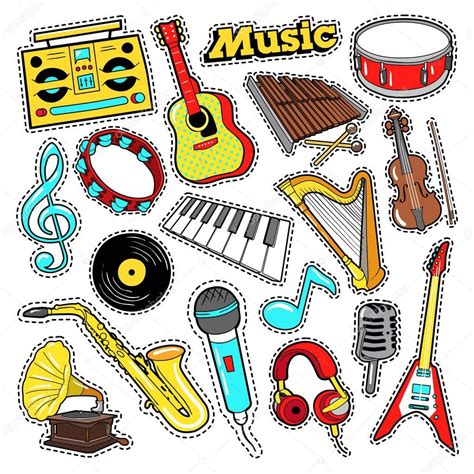 Musical Instruments Doodle For Scrapbook Stickers Patches Badges