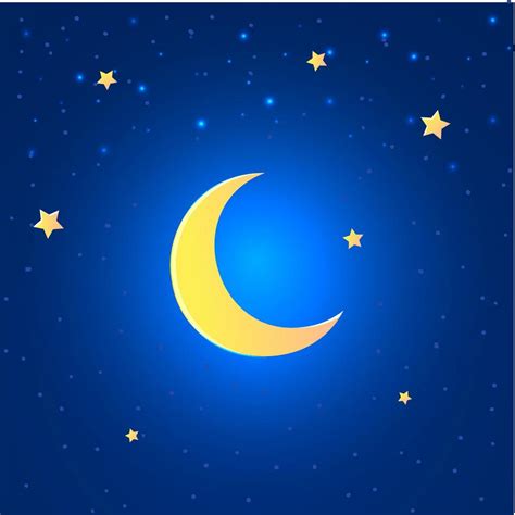Shinny Crescent Moon And Stars On Blue Sky Starry Night Background