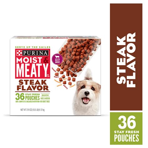 Purina Moist And Meaty Wet Dog Food Steak Flavor 36 Ct Pouch Walmart