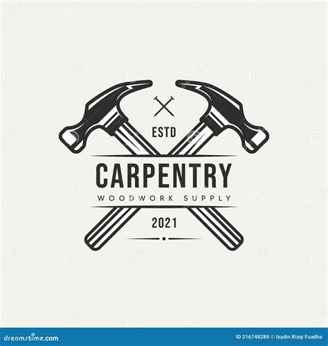 Cross Hammer Carpentry Vintage Logo Icon Design Stock Vector