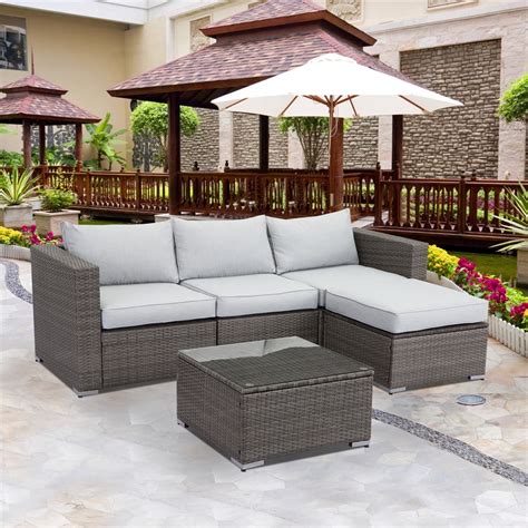 Superjoe 5 Pcs Outdoor Patio Furniture Set Pe Rattan Sectional