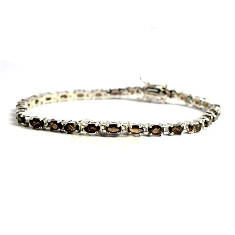 Natural Smoky Quartz Bracelet 925 Sterling Silver Tennis Etsy Uk