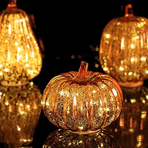 Romingo Mercury Glass Pumpkin Light With Timer For Halloween Pumpkin