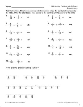 How to add fractions with unlike denominators with 3 fractions. Adding Fractions with Different Denominators (Sheet 3): Math Skills | Printable Skills Sheets ...