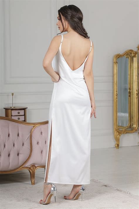 Nightgown White Long Satin Nightwear Women Silk Sleepwear Etsy