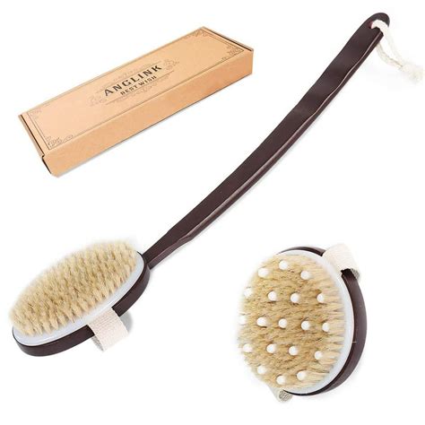 dry skin body brush 2 pcs detachable natural bristle bath brush with slip proof long wooden