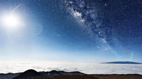 Mountain Landscape And Clouds Under Blue Sky With Glistening Stars Hd