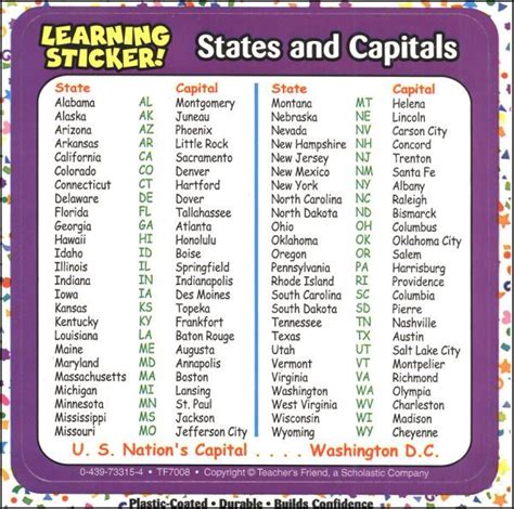 List 50 States Capitals Printable All 50 States List And Capitals