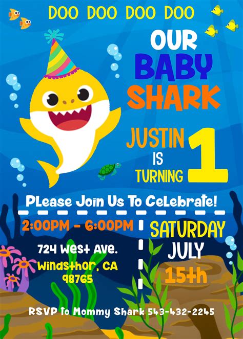 Baby Shark Birthday Invitation With Photo Brewyt