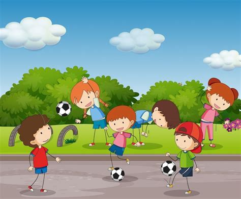 Dibujo Niños Jugando Al Futbol Los Niños Stock Vector De Dibujos