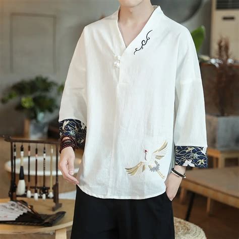 Summer Men Linen Shirt Chinese Style Retro Casual Tops Plus Size Kung