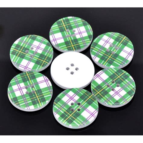 Green White And Purple Plaid Button 30 Mm G03