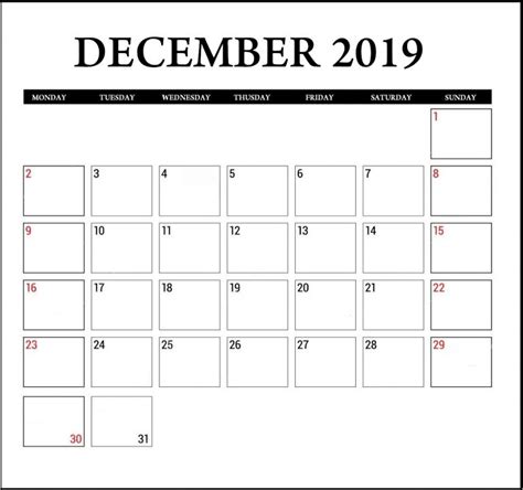 Editable December 2019 Calendar