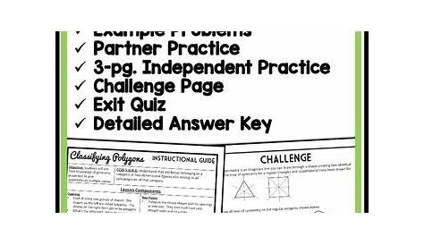 Classifying Polygons, 5th Grade Geometry, 8 page Lesson Packet and Quiz