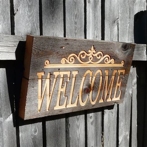 Western Style Welcome Sign Engraved On Reclaimed Barn Wood Engraved