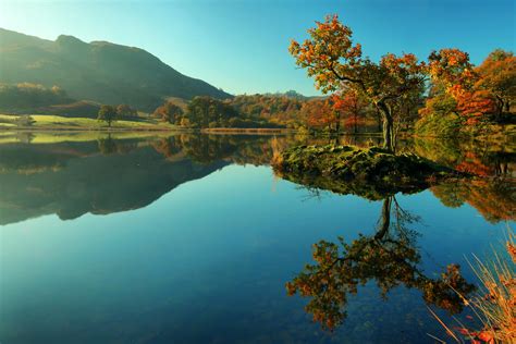 799936 White Moss England Mountains Lake Autumn Trees Rare