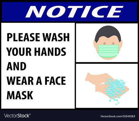Notice For Wash Your Hands And Wear A Mask Or A Vector Image