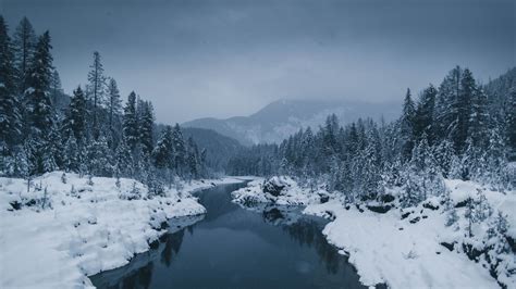 Download Wallpaper 3840x2160 River Fog Snow Winter Trees 4k Uhd 169 Hd Background