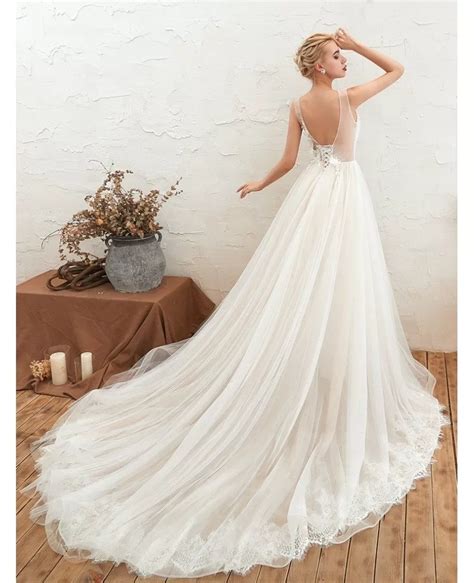 Elegant Backless V Neck Tulle Ballgown Wedding Dress For 2020 Ez28348