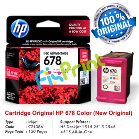 And for cartridge no 678. Cartridge Original HP 678 Color CZ108AA, Tinta Printer HP ...