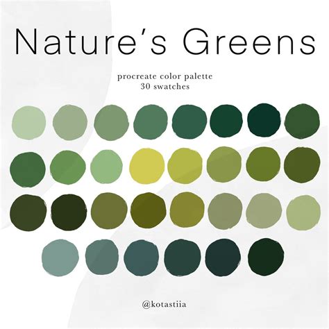 Natures Greens Color Palette 30 Handpicked Swatches For Procreate