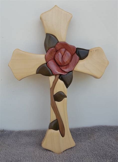 Intarsia Rose Cross By Divinewoodendesigns On Etsy