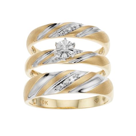 10k Gold Two Tone Diamond Accent Trio Wedding Ring Set Wedding Rings