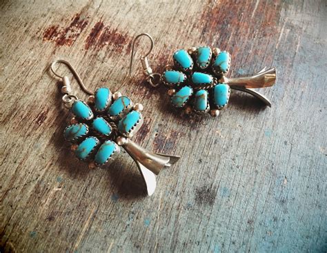 Squash Blossom Earrings Sterling Silver Native American Indian Jewelry